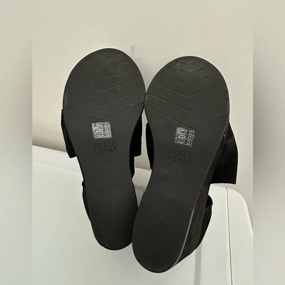 Eileen Fisher Suede Wedge Sandals Zipper Detail Zipper Detail Black Size 6